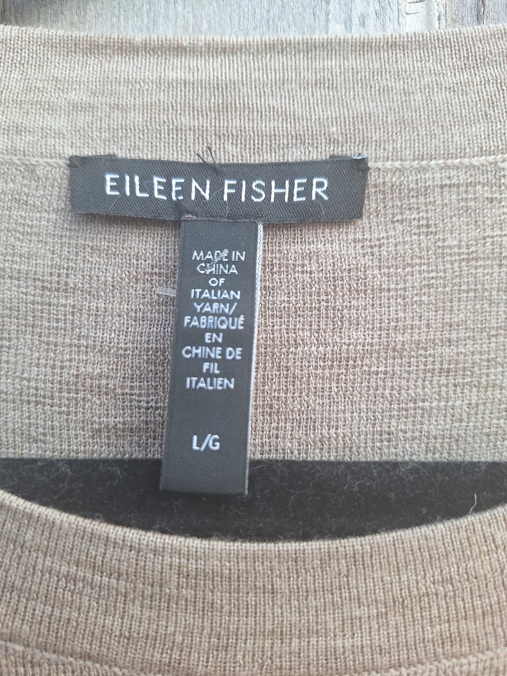 Eileen Fisher Relaxed Crewneck Sweater in Taupe Merino Wool Size Large